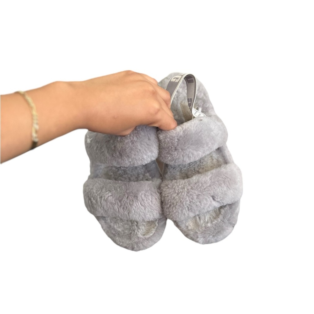 Ugg Oh Yeah Fluffy Gray Sherpa Slides Slippers Sa… - image 3